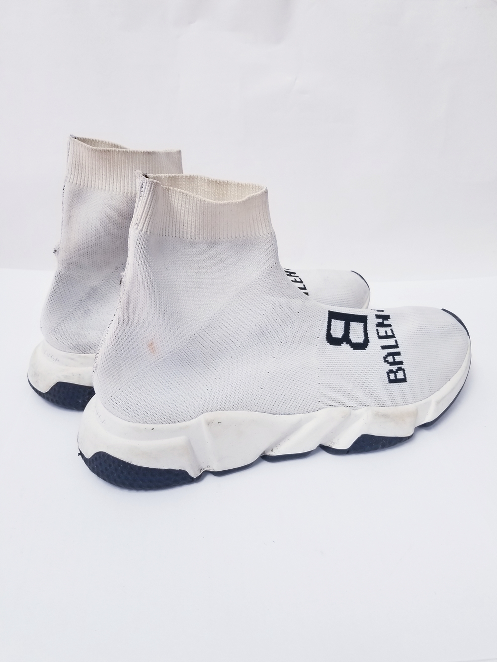 Balenciaga White and Black Logo Stretch-Knit Sock Sneakers - Picture 5 of 10